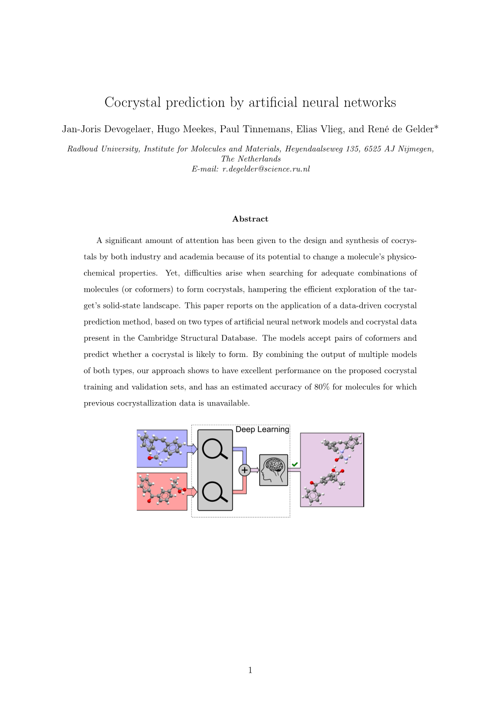 Cocrystal Prediction by Artificial Neural Networks