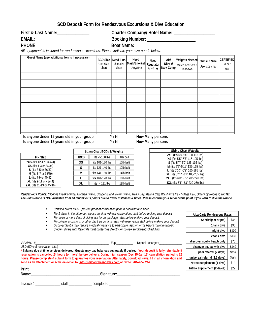 Diving Reservation Form