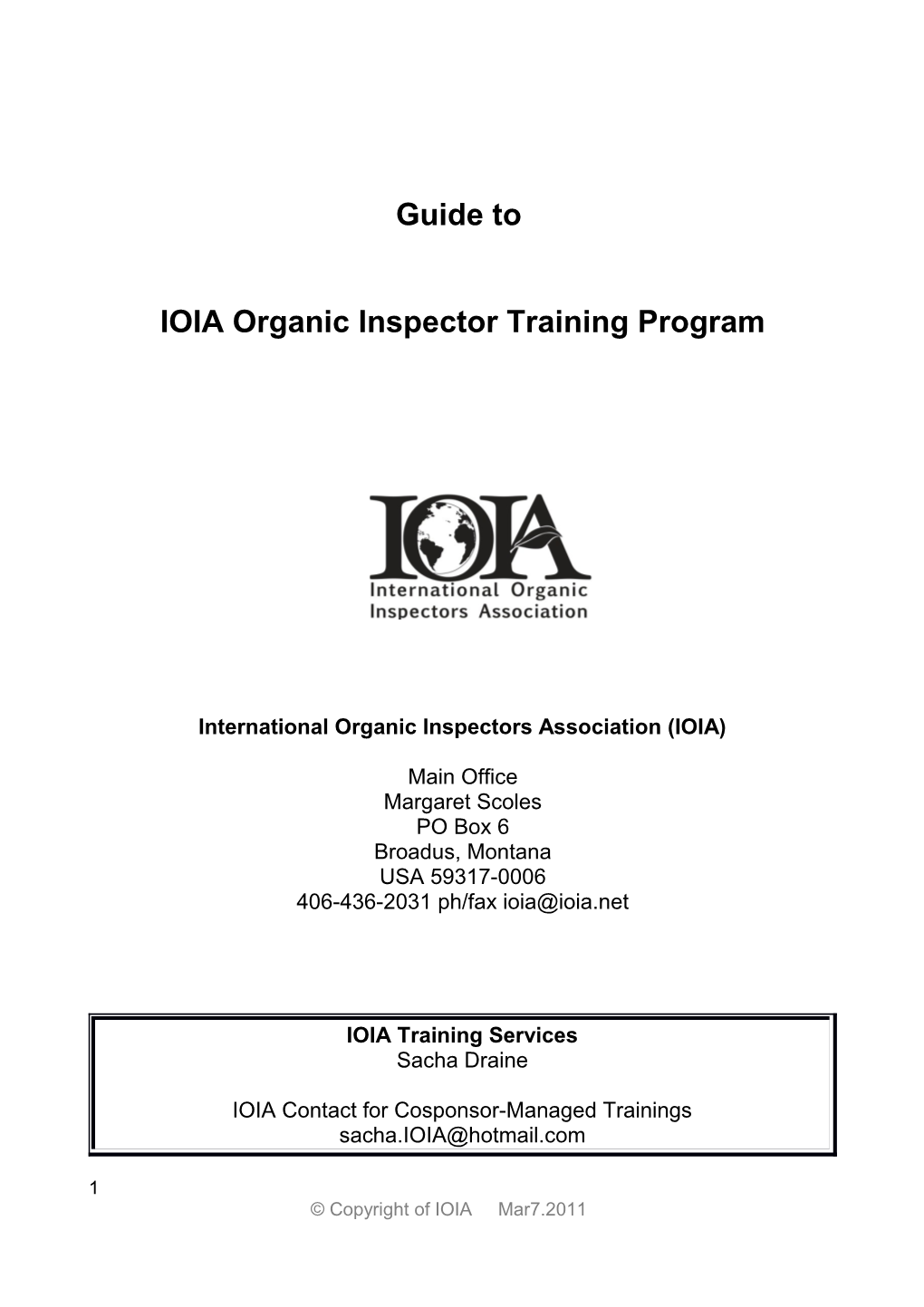 IOIA Organic Inspector Training Outcomes