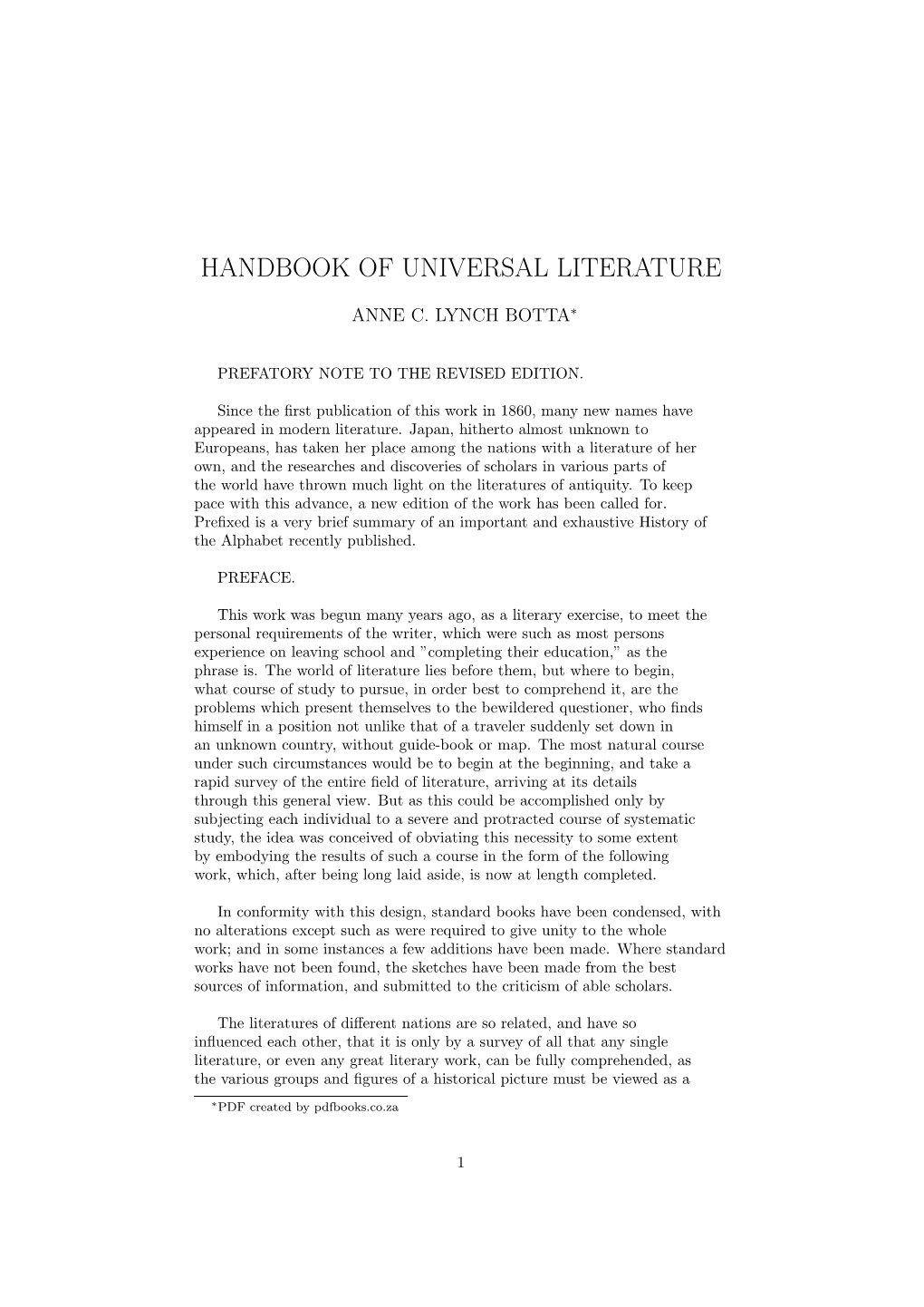 Handbook of Universal Literature