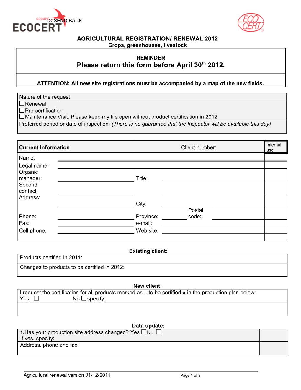 Agricultural Registration/ Renewal 2012