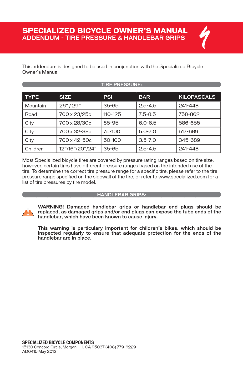 Specialized Bicycle Owner's Manual