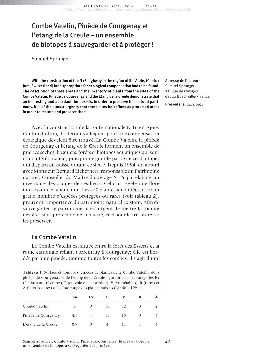 Combe Vatelin, Pinède De Courgenay Et L'étang De La Creule – Un Ensemble De Biotopes À Sauvegarder Et À Protéger !