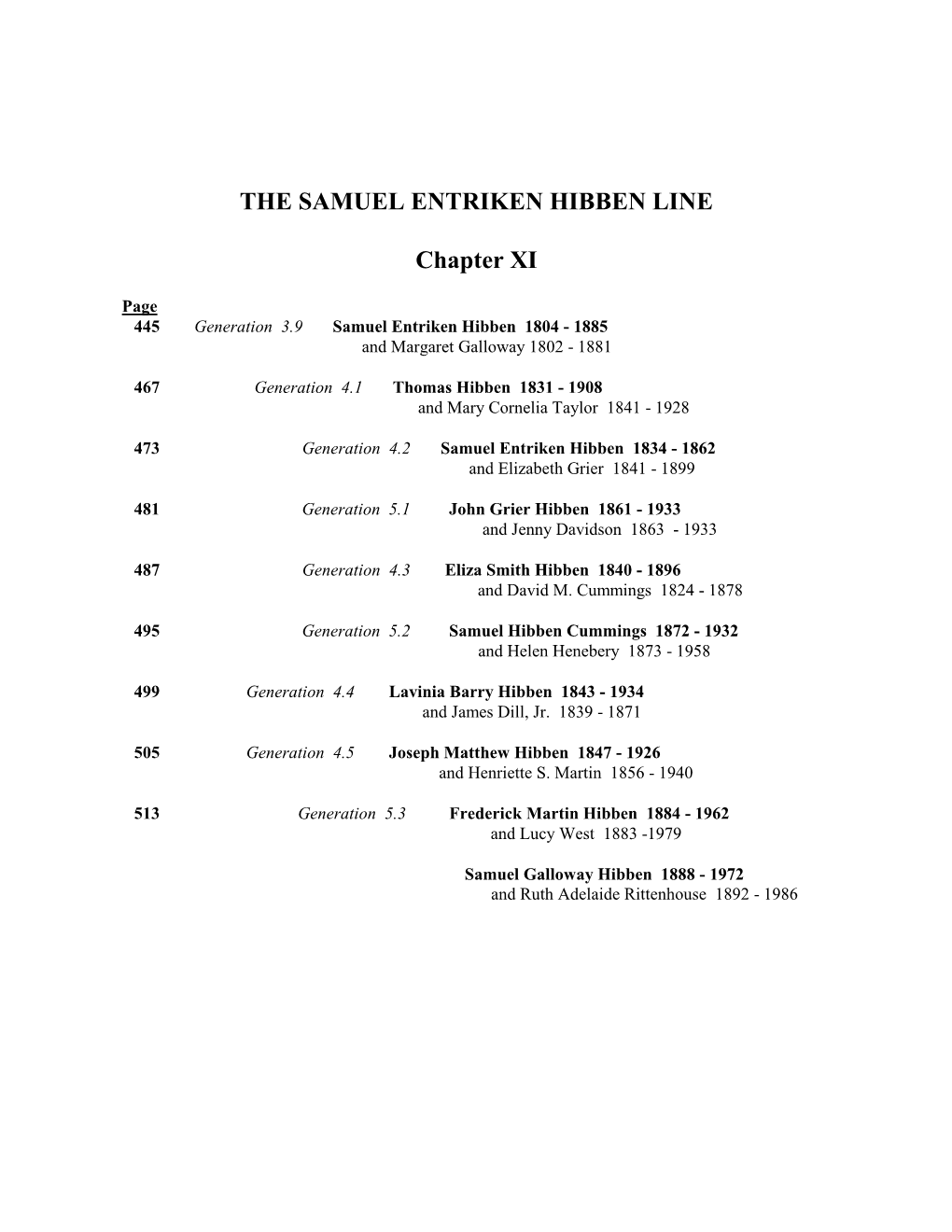 THE SAMUEL ENTRIKEN HIBBEN LINE Chapter XI