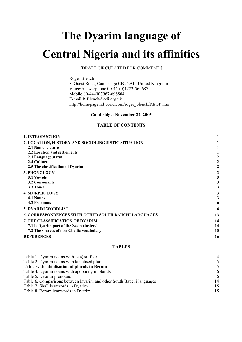 The Dyarim Language of Central Nigeria and Its Affinities