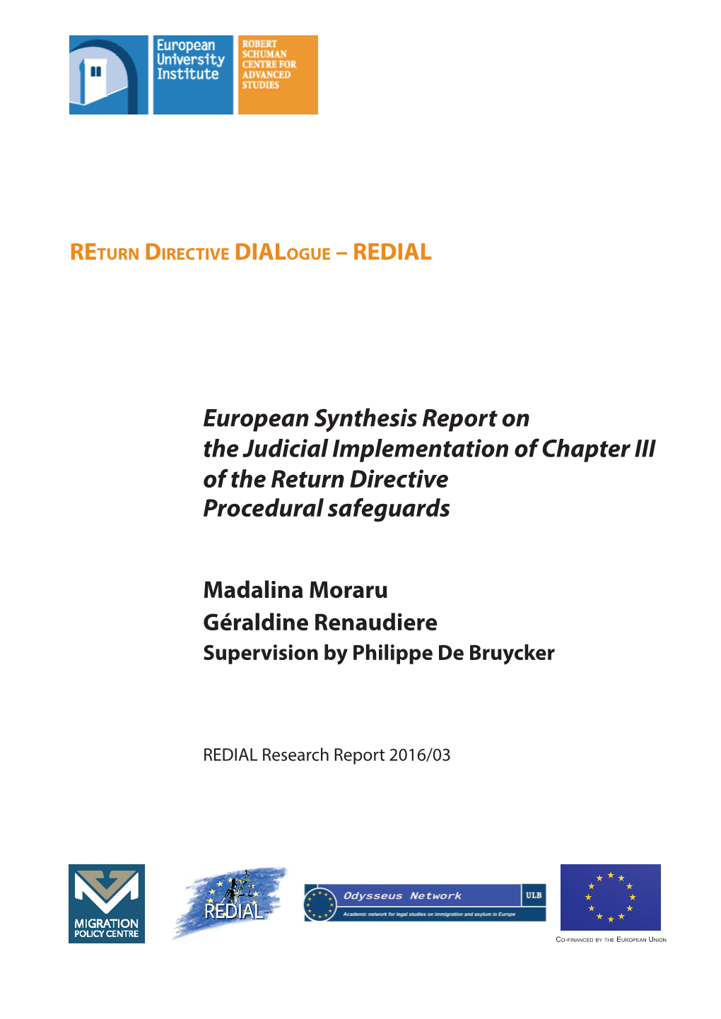 European Synthesis Report on the Judicial Implementation of Chapter III of the Return Directive Procedural Safeguards