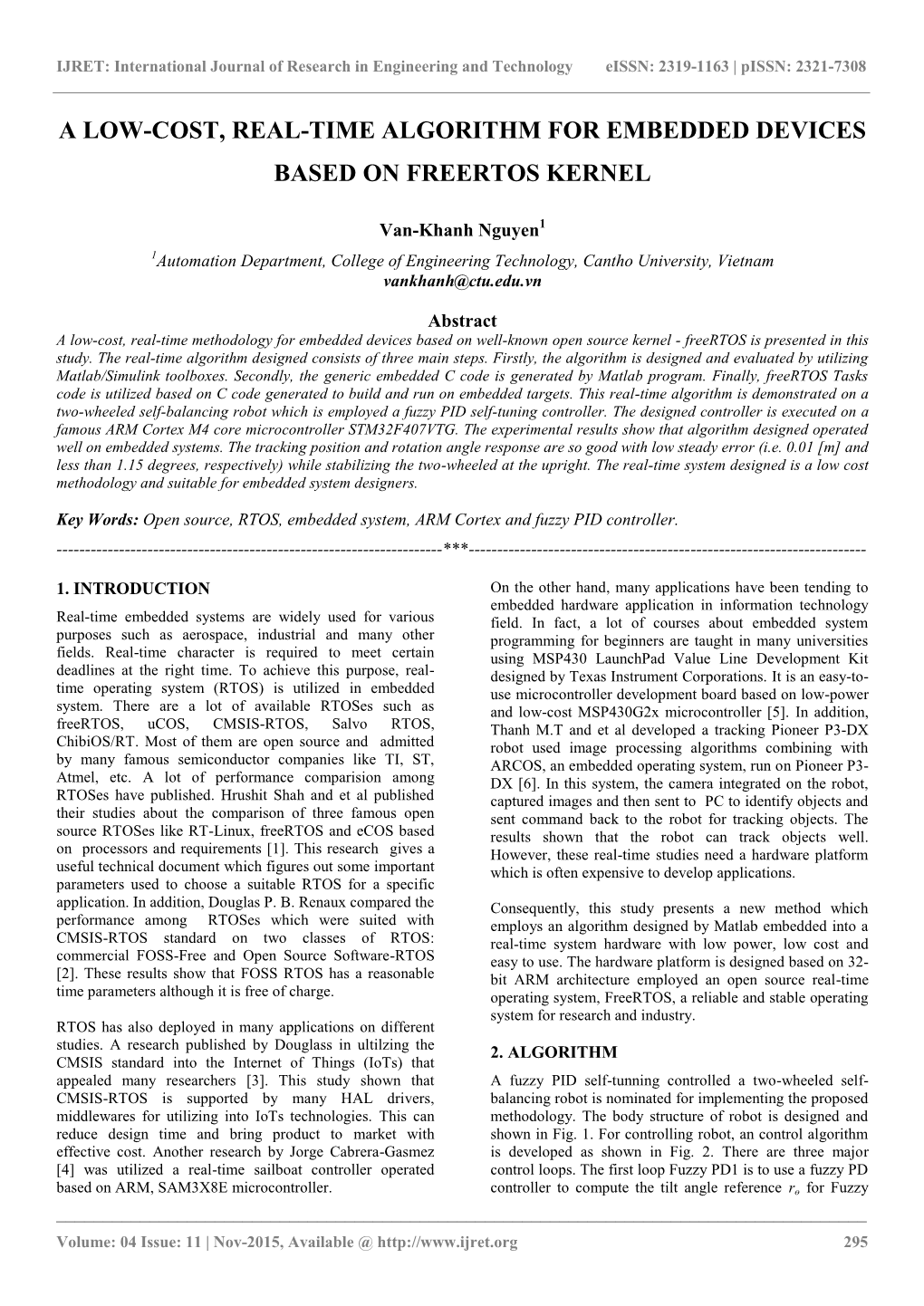 A Low-Cost, Real-Time Algorithm for Embedded Devices Based on Freertos Kernel