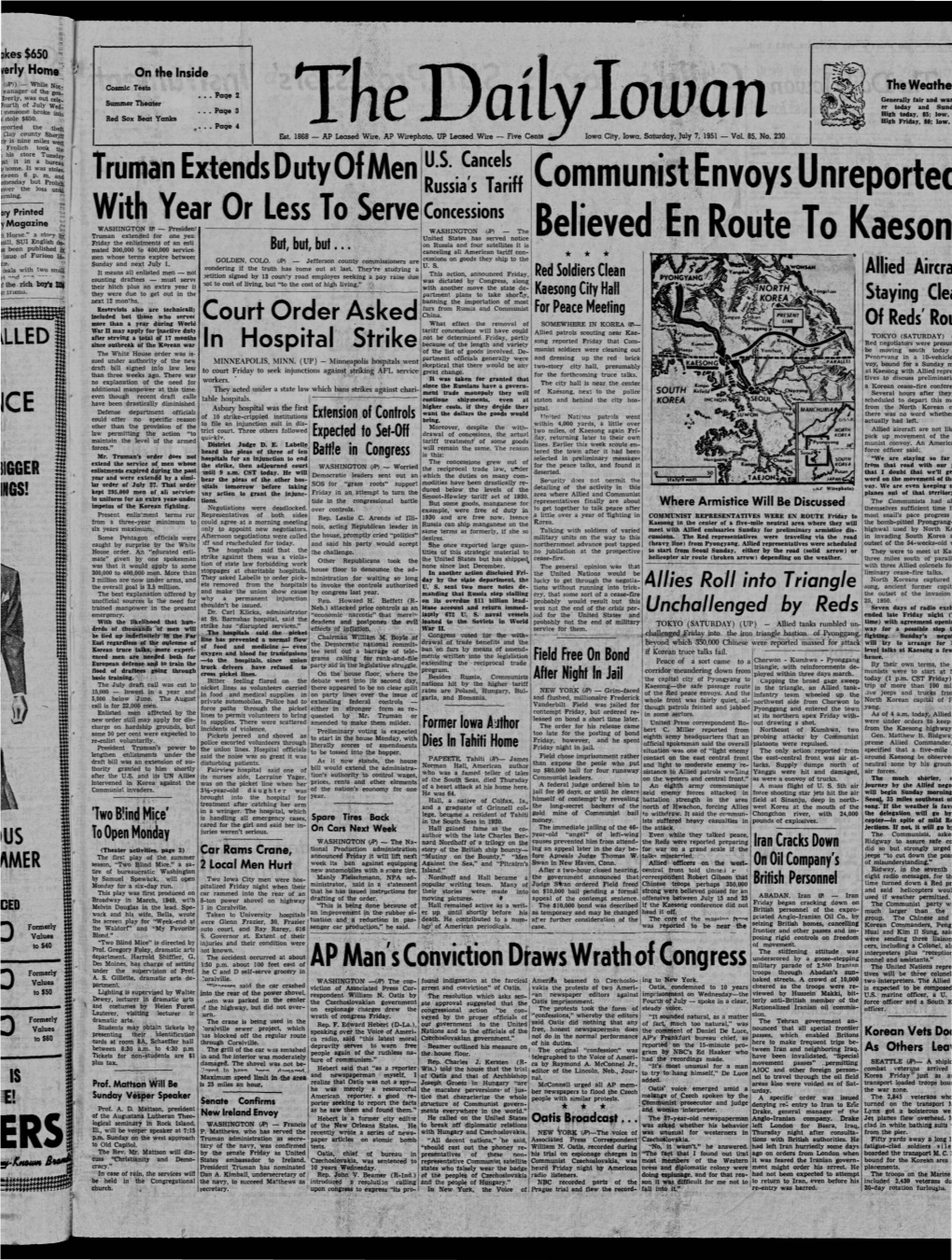 Daily Iowan (Iowa City, Iowa), 1951-07-07