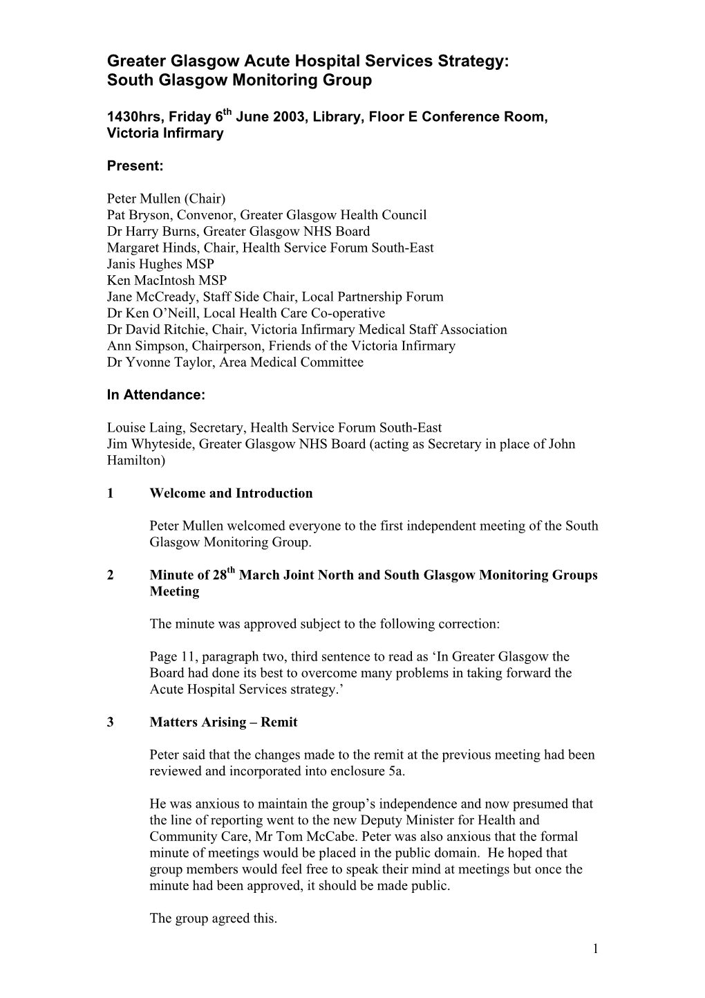 Acute Services Monitoring Group Minutes