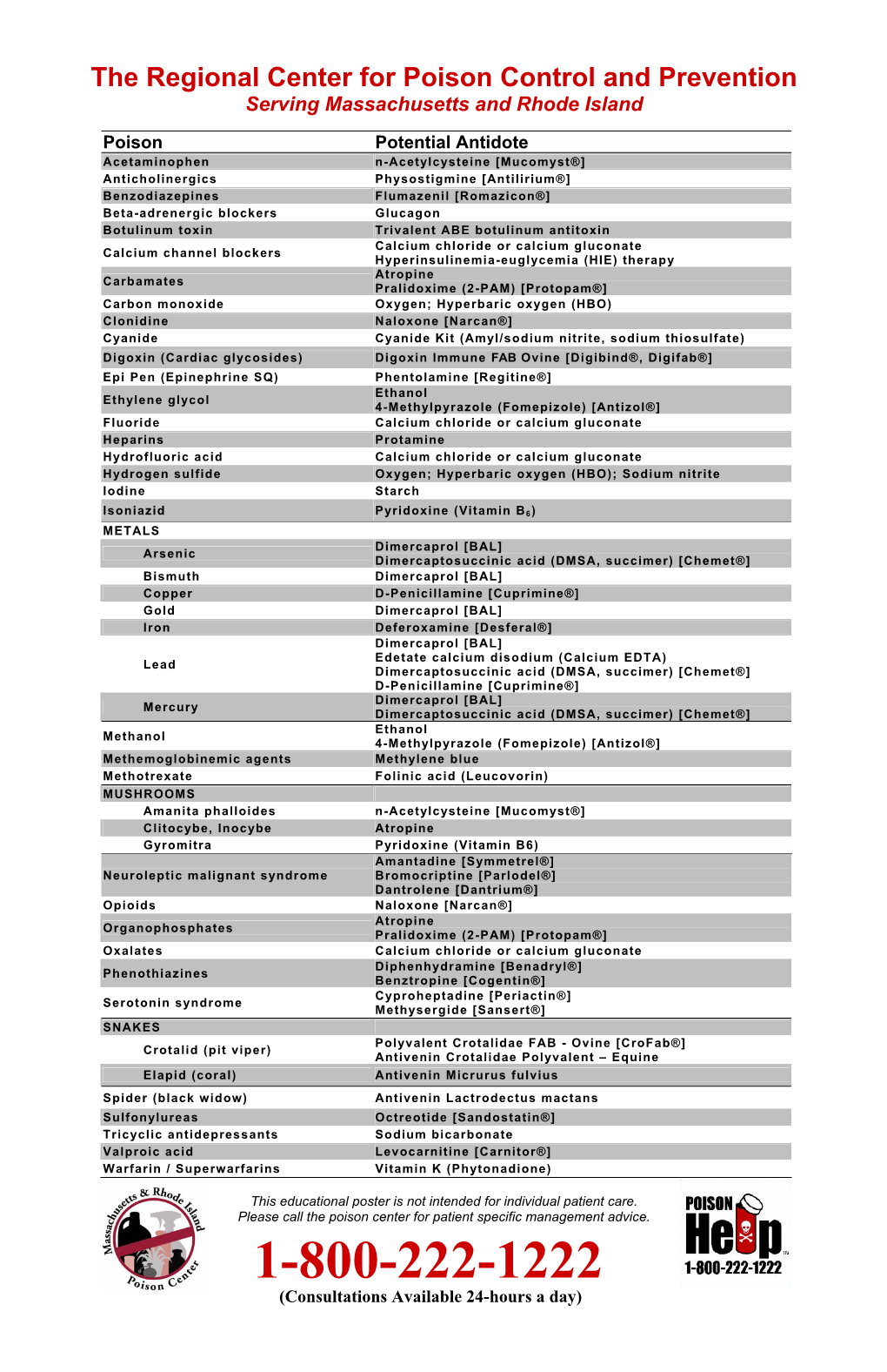 The Regional Center for Poison Control and Prevention Serving Massachusetts and Rhode Island