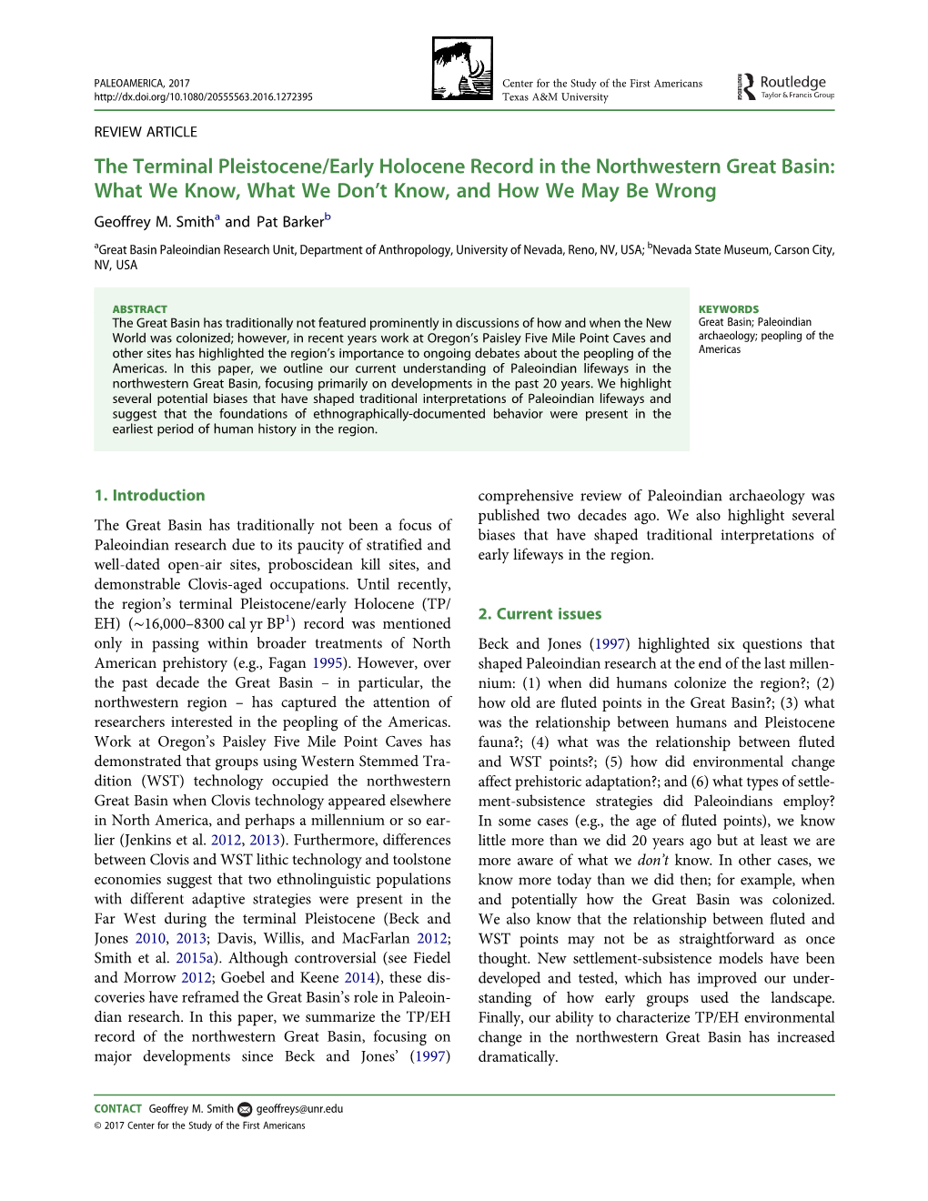 The Terminal Pleistocene/Early Holocene Record in the Northwestern Great Basin: What We Know, What We Don't Know, and How We M