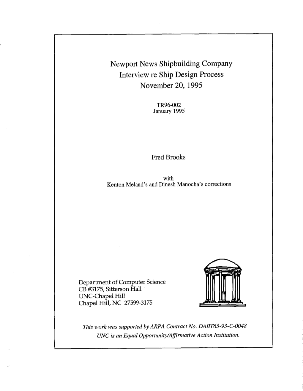 Newport News Shipbuilding Company Interview Re Ship Design Process November 20, 1995