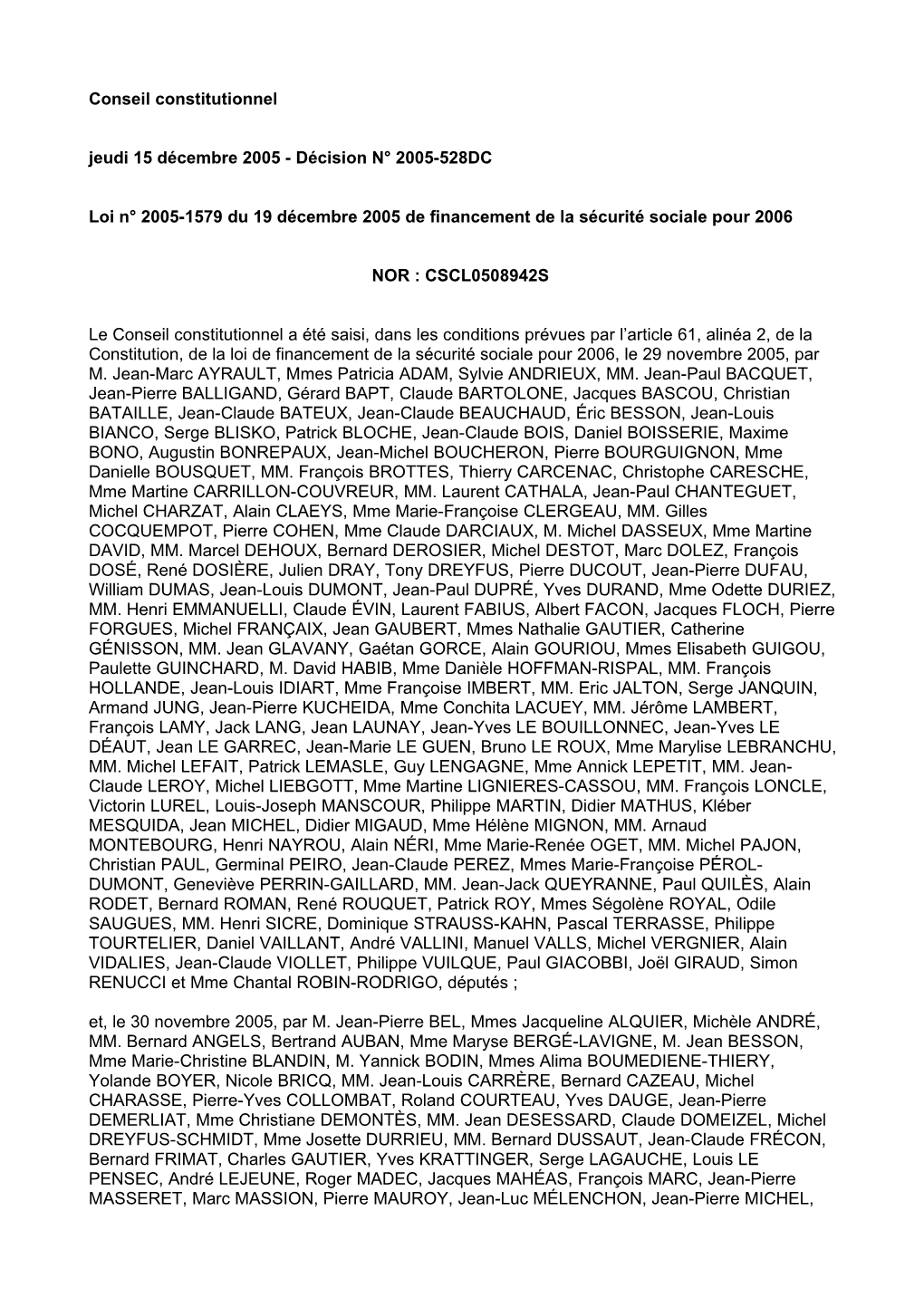 Conseil Constitutionnel Jeudi 15 Décembre 2005