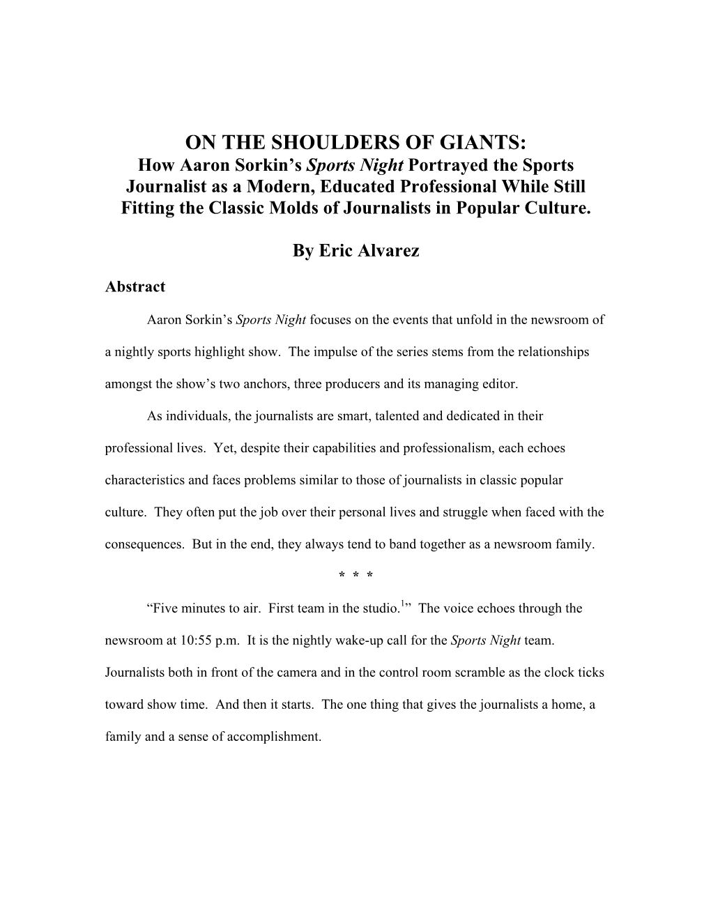 On the Shoulders of Giants: How Aaron Sorkin's Sports Night