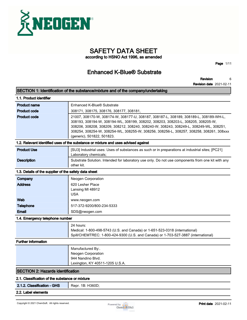 Enhanced K-Blue Subst, ..., Safety Data Sheet, English