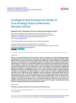 Geological and Geotourism Study of Iran Geology Natural Museum, Hormoz Island