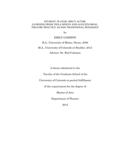Student, Player, Spect-Actor: Learning from Viola Spolin and Augusto Boal: Theatre Practice As Non-Traditional Pedagogy