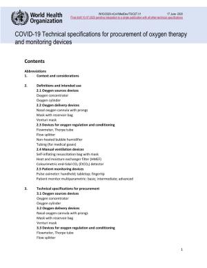 COVID-19 Technical Specifications for Procurement of Oxygen Therapy and Monitoring Devices