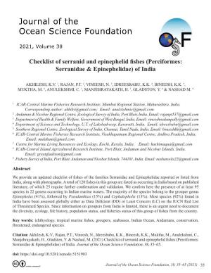Checklist of Serranid and Epinephelid Fishes (Perciformes: Serranidae & Epinephelidae) of India