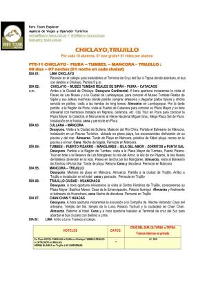 Chiclayo Piura Tumbes Tour 8 Dias