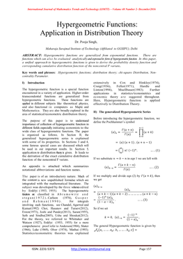 Hypergeometric Functions: Application in Distribution Theory