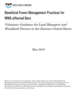 Beneficial Forest Mgmt. Practices for WNS Affected Bats
