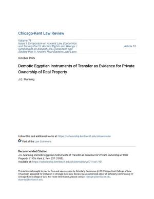 Demotic Egyptian Instruments of Transfer As Evidence for Private Ownership of Real Property
