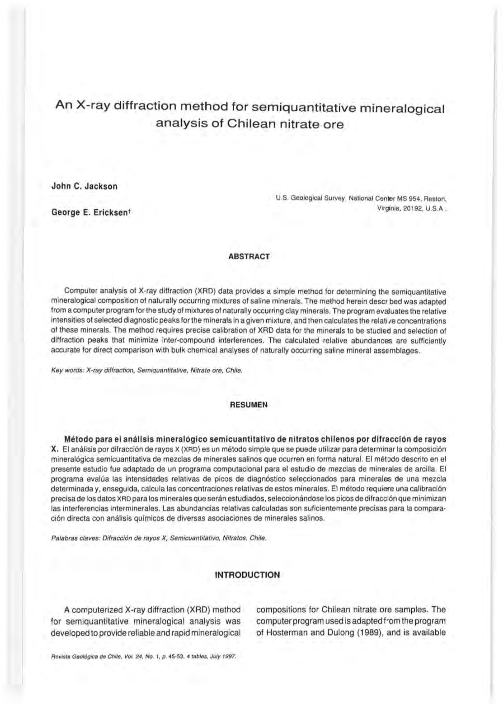 An X-Ray Diffraction Method for Semiquantitative Mineralogical Analysis of Chilean Nitrate Ore