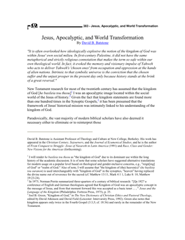 Jesus, Apocalyptic, and World Transformation