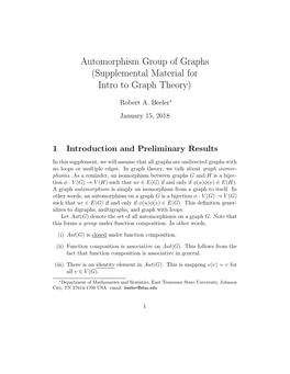 Automorphism Group of Graphs (Supplemental Material for Intro to Graph Theory)