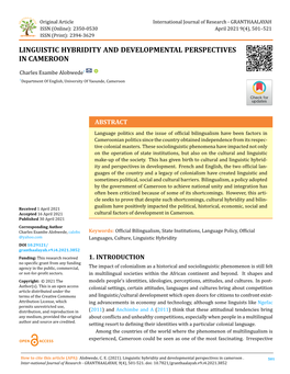 Linguistic Hybridity and Developmental Perspectives in Cameroon