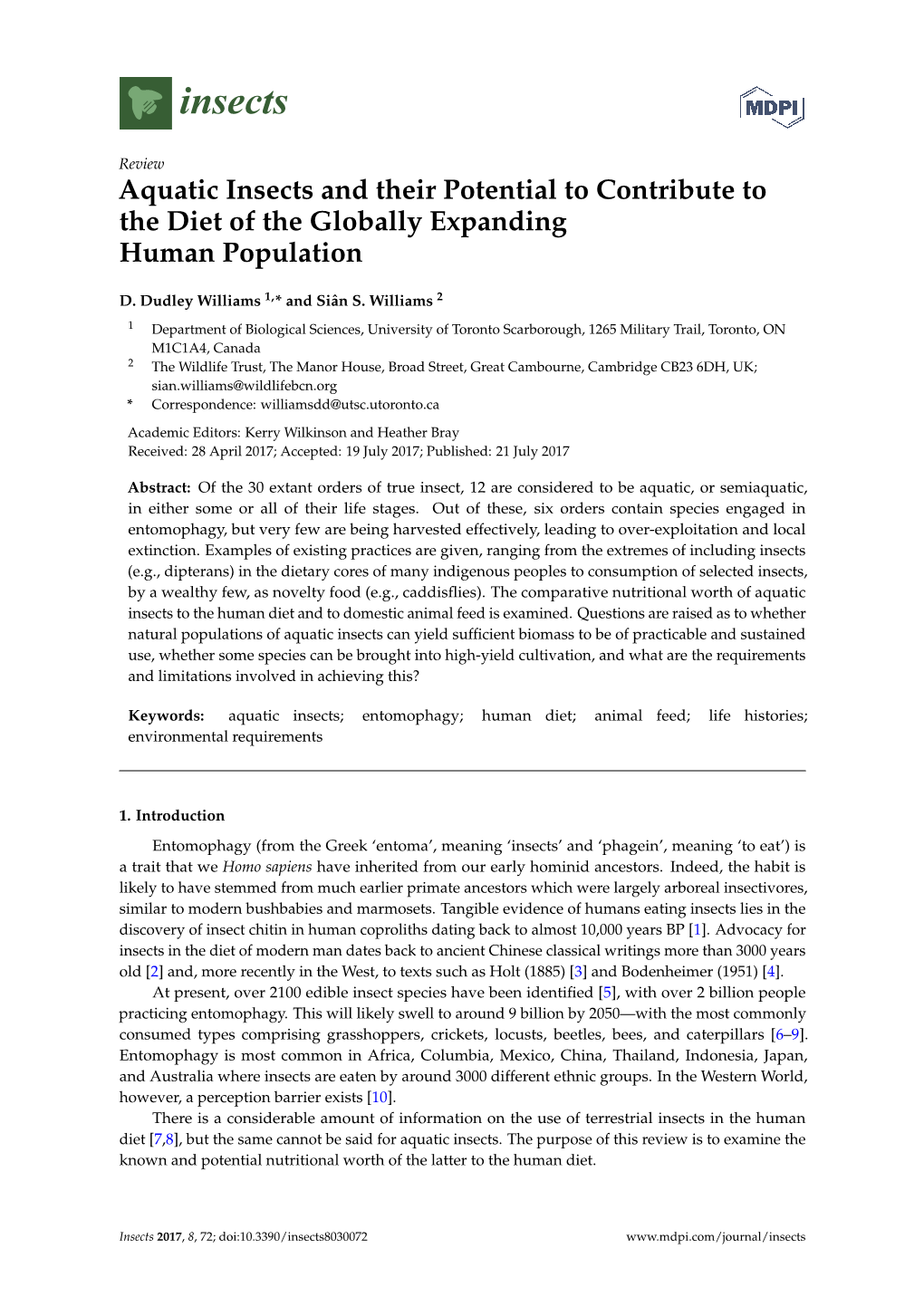 Aquatic Insects and Their Potential to Contribute to the Diet of the Globally Expanding Human Population