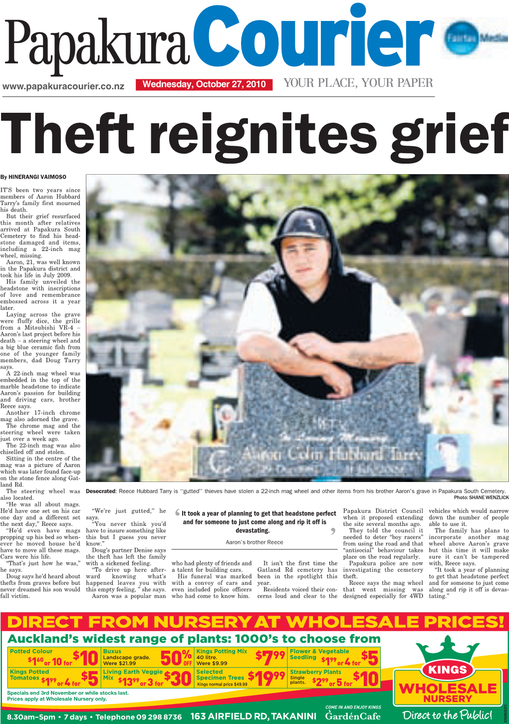 Papakuracourier.Co.Nz Wednesday, October 27, 2010 Theft Reignites Grief