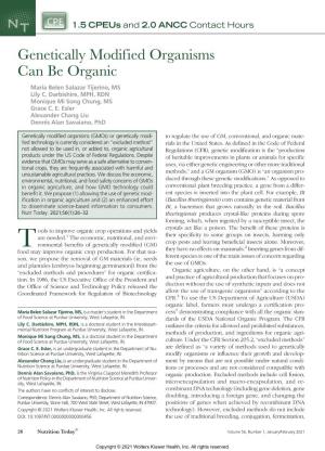 Genetically Modified Organisms Can Be Organic Maria Belen Salazar Tijerino, MS Lily C