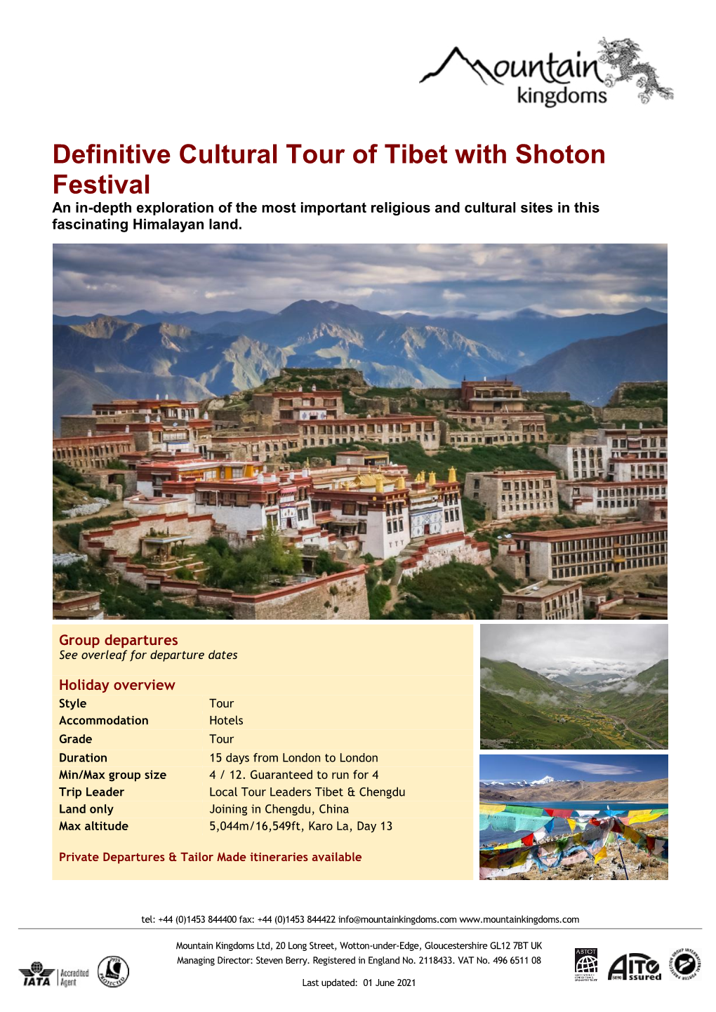 2021 Definitive Cultural Tour of Tibet with Shoton