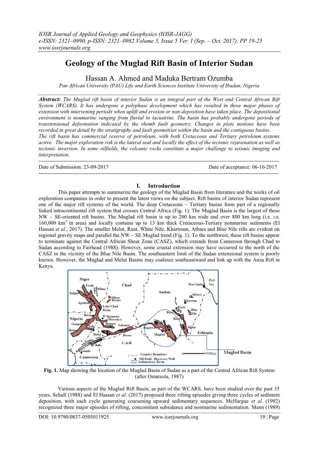 Geology of the Muglad Rift Basin of Interior Sudan