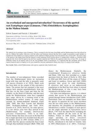 Occurrence of the Spotted Scat Scatophagus Argus (Linnaeus, 1766) (Osteichthyes: Scatophagidae) in the Maltese Islands