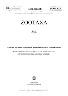 Radiation and Decline of Endodontid Land Snails in Makatea, French Polynesia