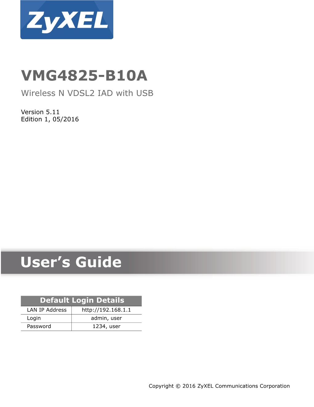 VMG4825-B10A User's Guide