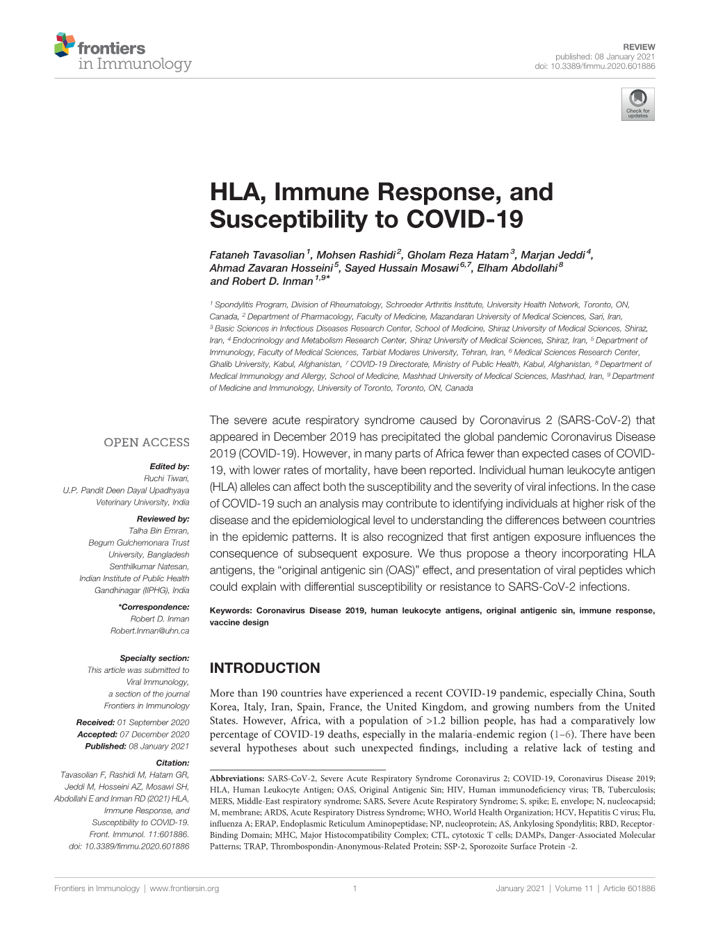 HLA, Immune Response, and Susceptibility to COVID-19