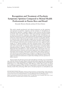 Spiritists Compared to Mental Health Professionals in Puerto Rico and Brazil Alexander Moreira-Almeida and Joan D