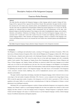 Descriptive Analysis of the Surigaonon Language Francisco