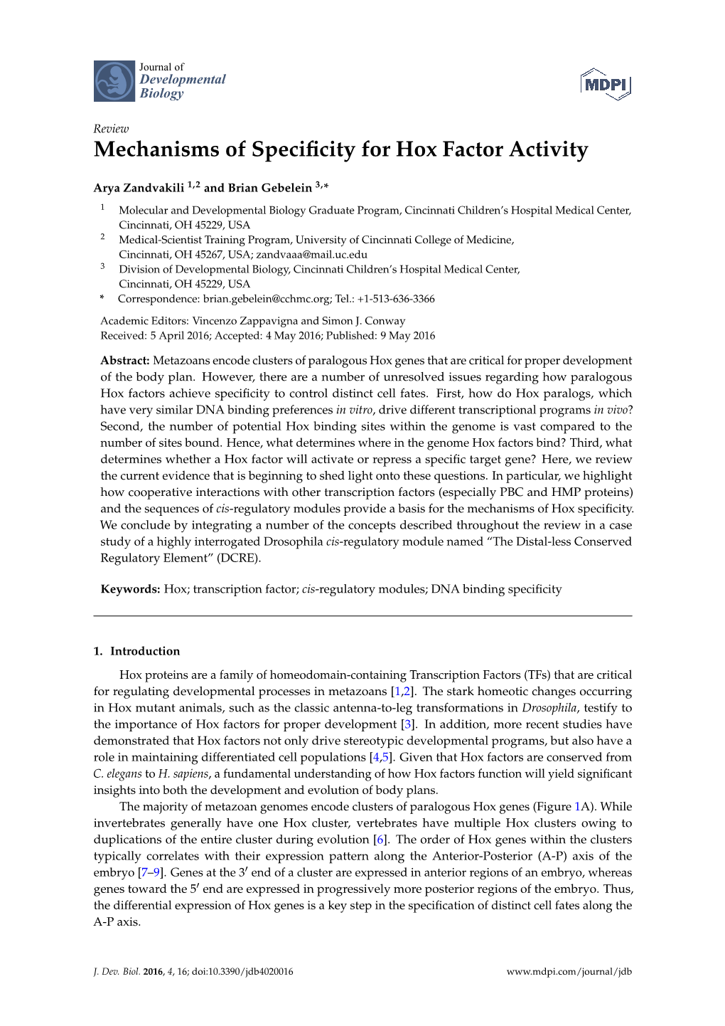 Mechanisms of Specificity for Hox Factor Activity