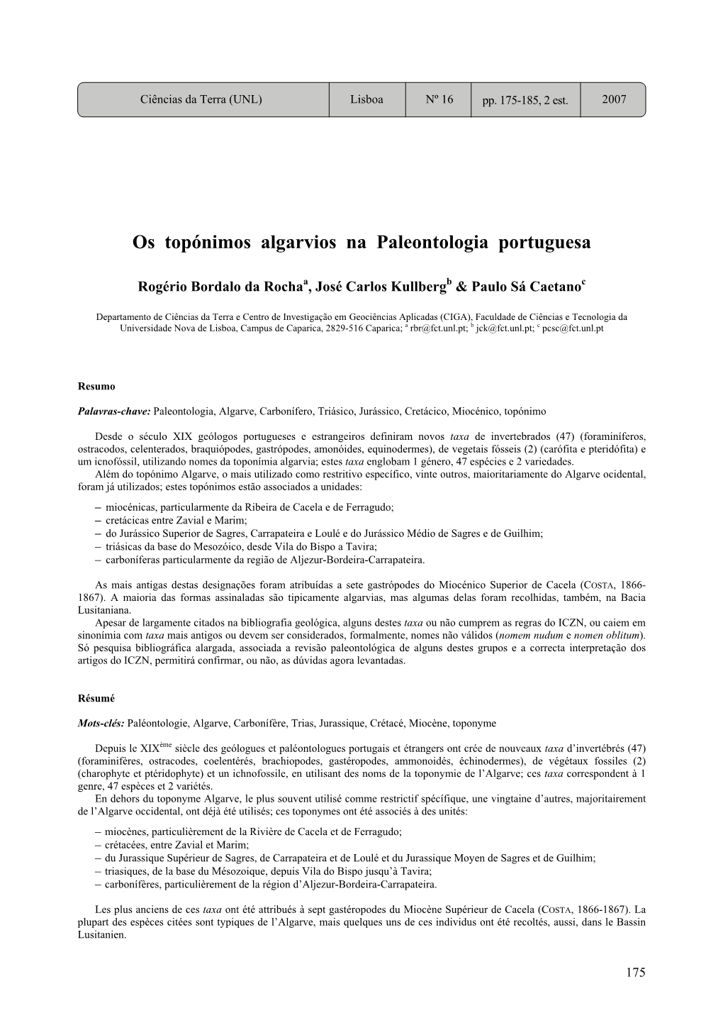 Os Topónimos Algarvios Na Paleontologia Portuguesa