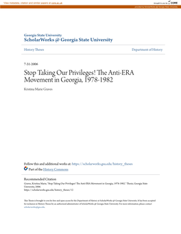 The Anti-ERA Movement in Georgia, 1978-1982 Kristina Marie Graves