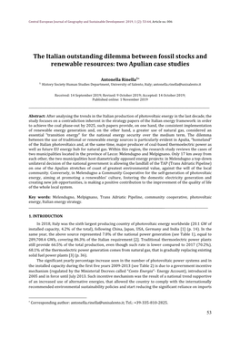 The Italian Outstanding Dilemma Between Fossil Stocks and Renewable Resources: Two Apulian Case Studies