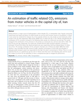 An Estimation of Traffic Related CO2 Emissions from Motor Vehicles in the Capital City Of, Iran Aliakbar Kakouei1*, Ali Vatani1 and Ahmed Kamal Bin Idris2