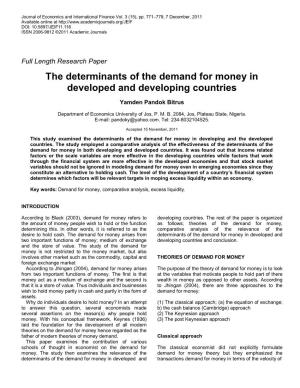 The Determinations of the Demand for Money In