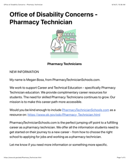 Pharmacy Technician 6/14/21, 10�36 AM Office of Disability Concerns - Pharmacy Technician