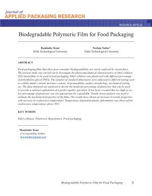 Biodegradable Polymeric Film for Food Packaging